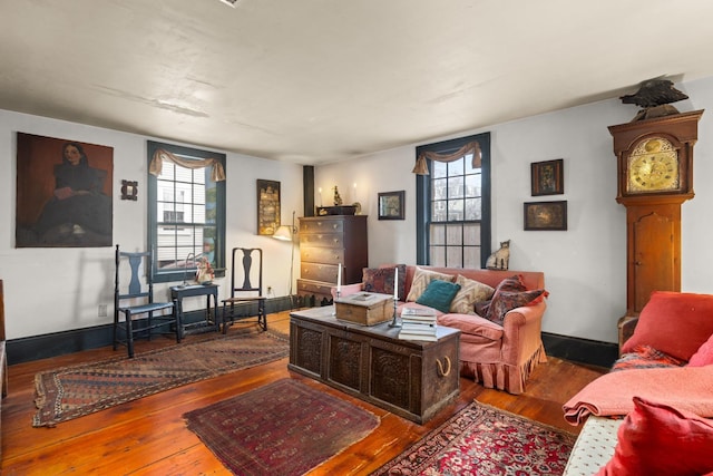 living room with dark hardwood / wood-style floors