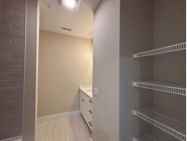 bathroom featuring vanity and wood-type flooring