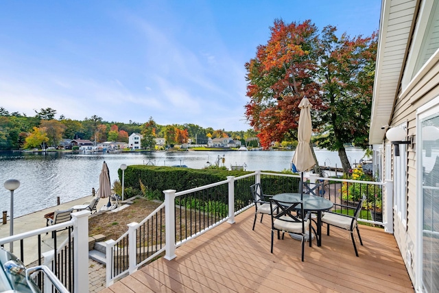 deck with a water view