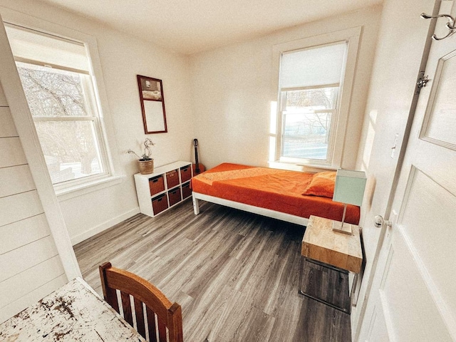 bedroom with wood-type flooring