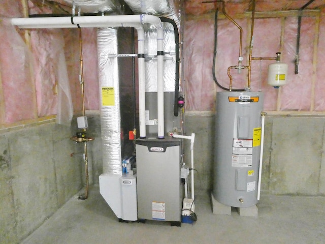 utilities featuring electric water heater and heating unit