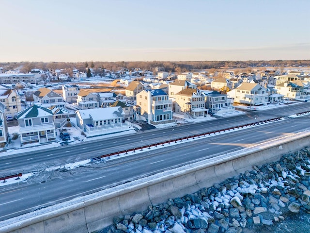 view of aerial view at dusk