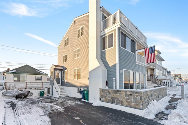 view of snow covered building