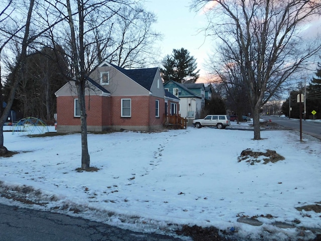 view of snow covered property