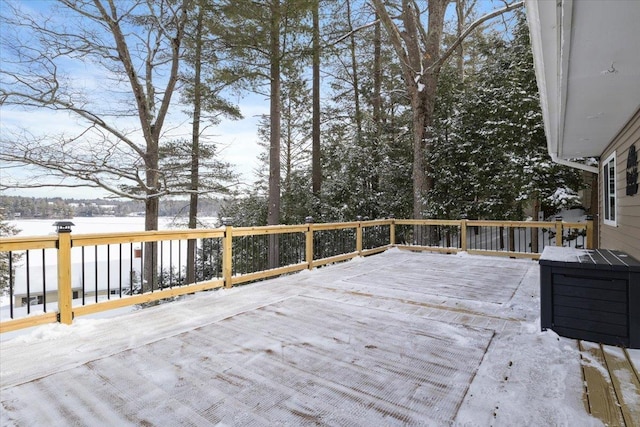 view of snow covered deck