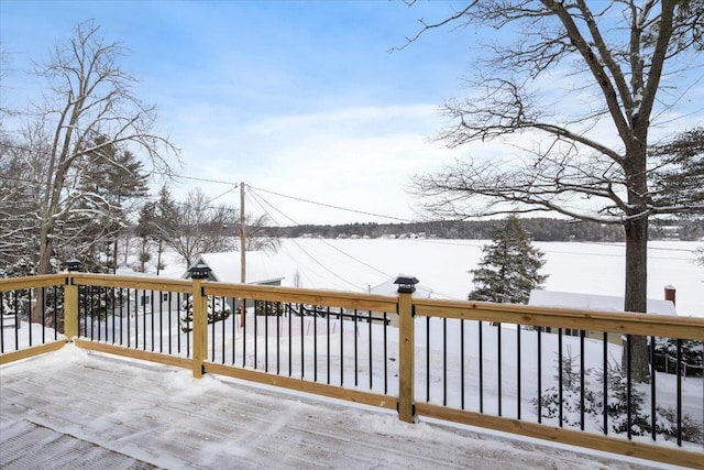 view of snow covered deck