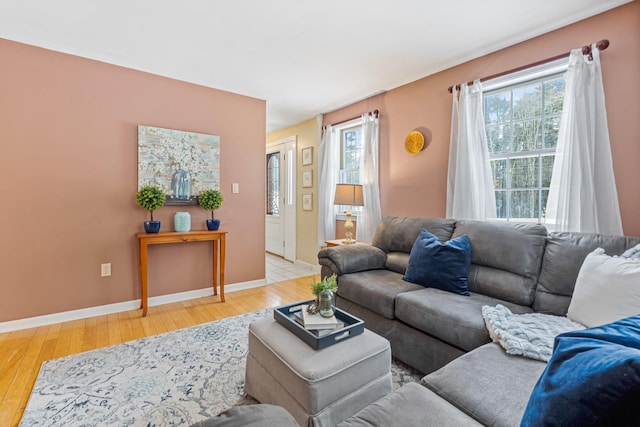 living room with light hardwood / wood-style flooring