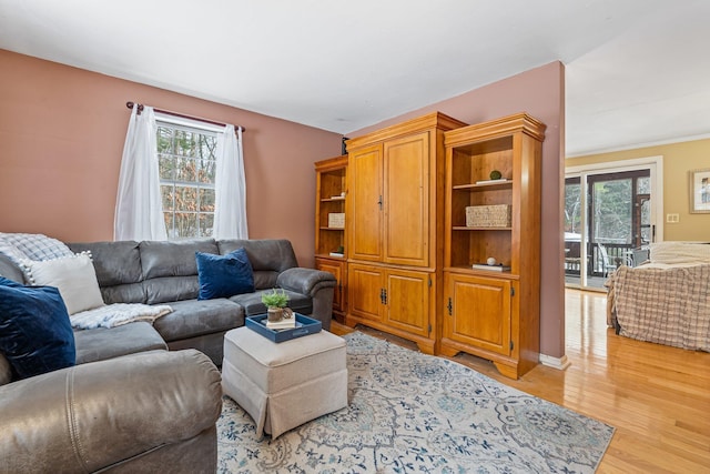 living room featuring plenty of natural light and light wood-type flooring