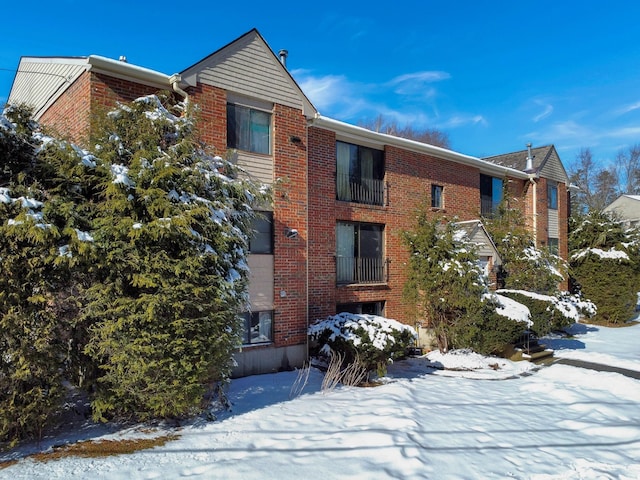 view of snow covered building