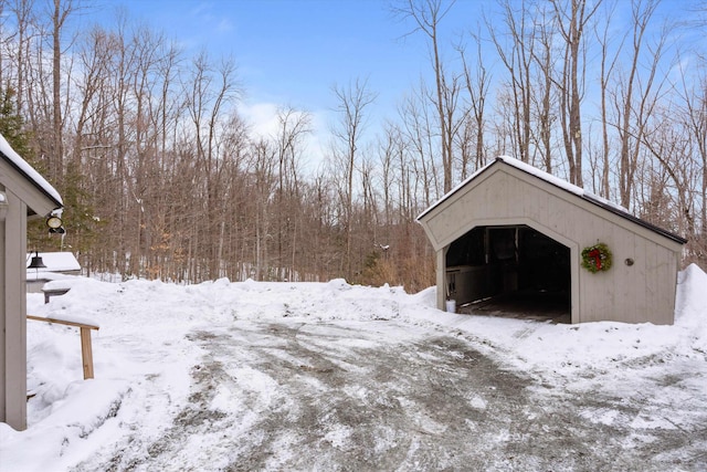 view of snow covered garage