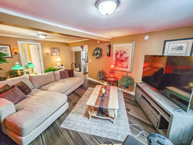 living room with dark hardwood / wood-style floors