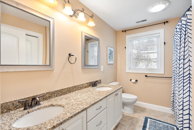 bathroom featuring tile patterned flooring, vanity, and toilet