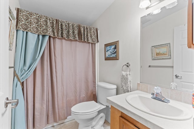 full bathroom with vanity, tile patterned flooring, shower / bath combo, and toilet