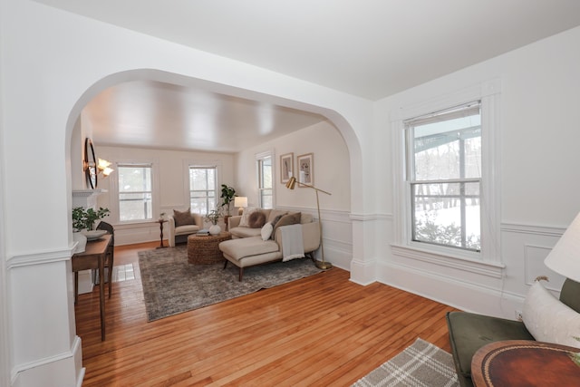 living room with hardwood / wood-style floors