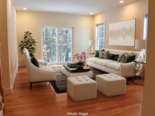 living room with light hardwood / wood-style floors