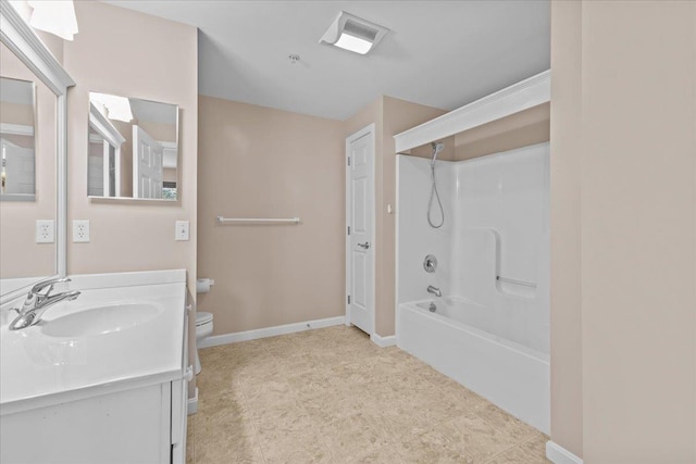 full bathroom featuring vanity, toilet, and shower / washtub combination