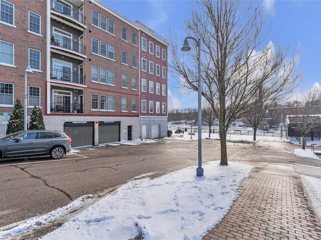 view of snow covered building