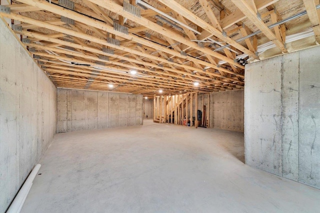 view of unfinished basement