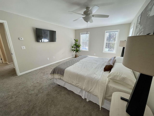 bedroom featuring ceiling fan and carpet flooring