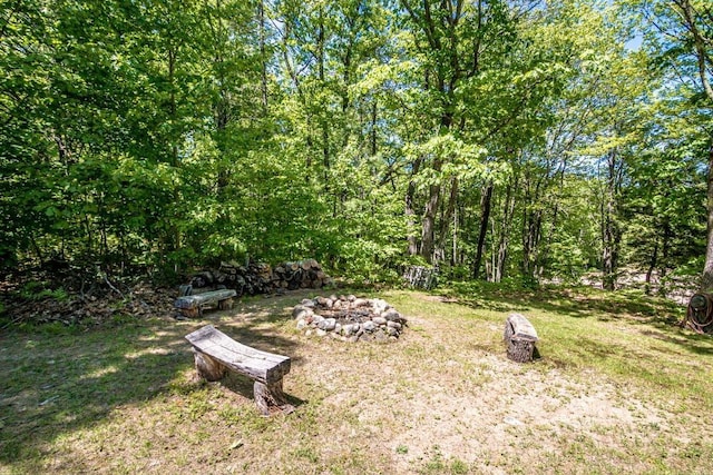 view of yard with a fire pit