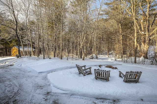 view of yard covered in snow