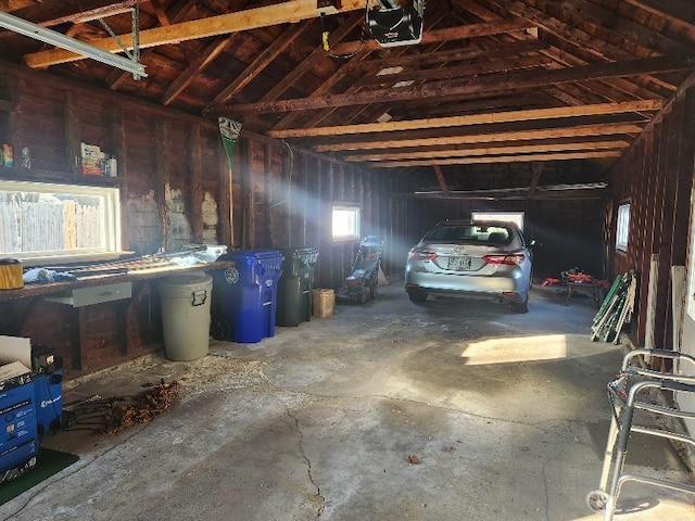 garage with a garage door opener