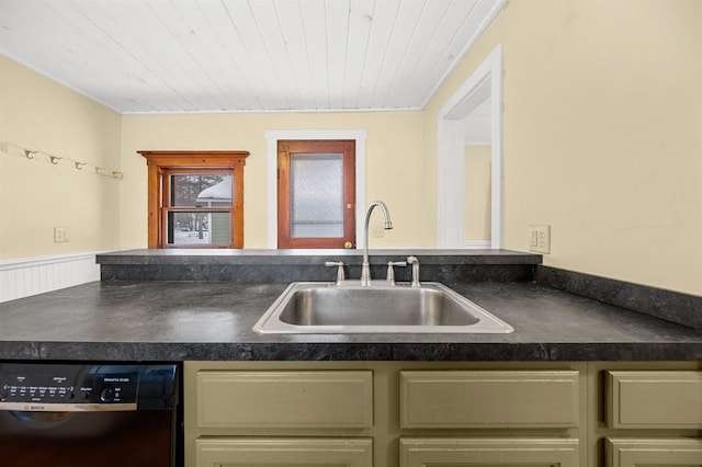 kitchen featuring sink, wood ceiling, and dishwasher