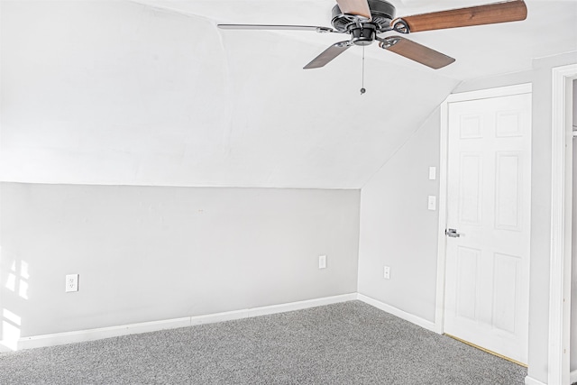 bonus room with ceiling fan, lofted ceiling, and carpet flooring