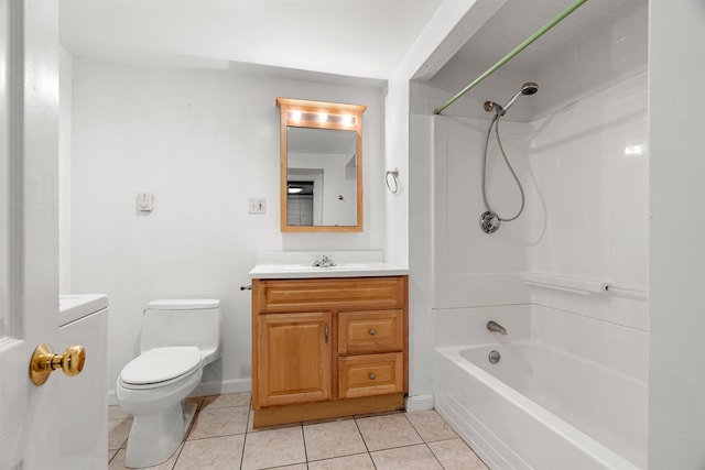 full bathroom with tile patterned flooring, vanity, toilet, and washtub / shower combination