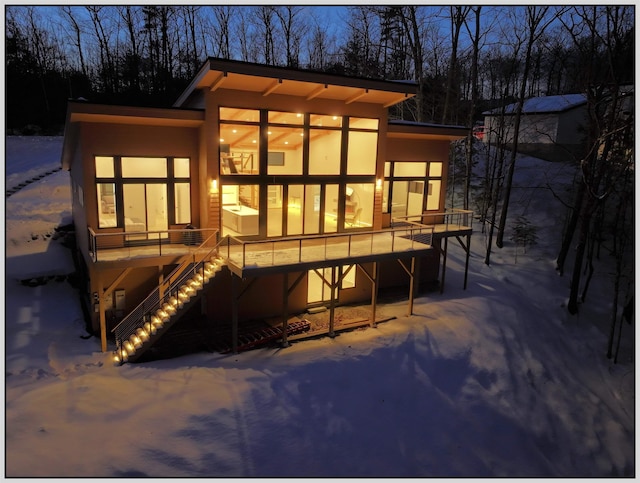 view of snow covered property