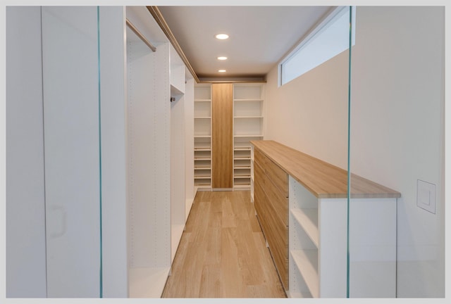 spacious closet with light wood-type flooring