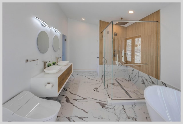 bathroom with sink and walk in shower