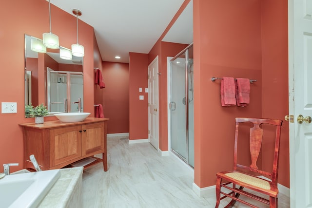 bathroom featuring vanity and walk in shower