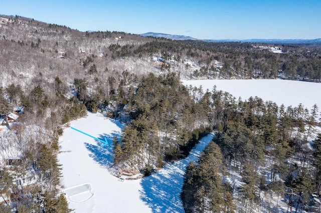 snowy aerial view featuring a mountain view