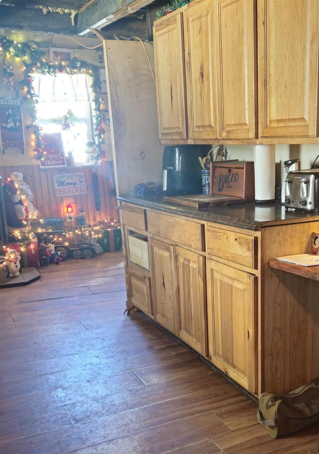 kitchen with dark hardwood / wood-style floors