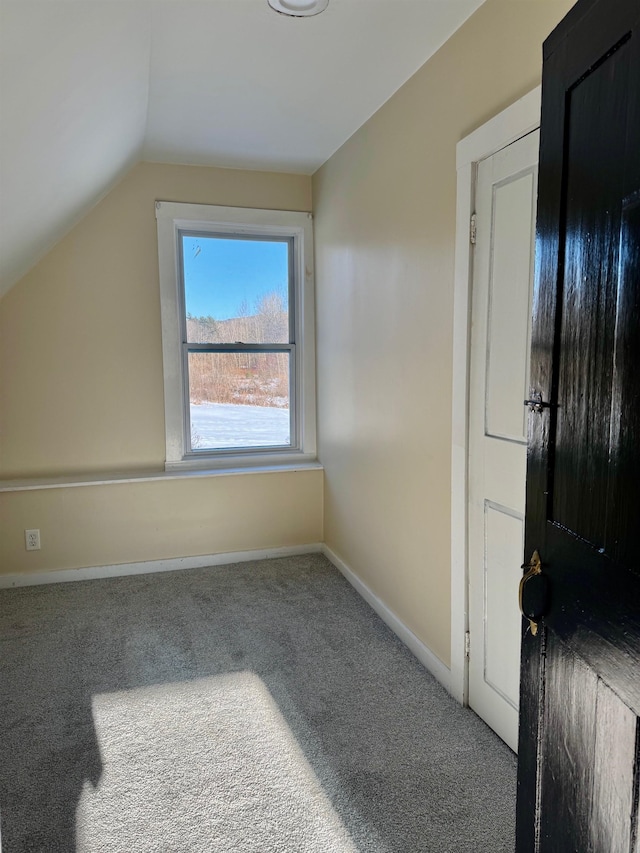 bonus room featuring lofted ceiling and carpet flooring