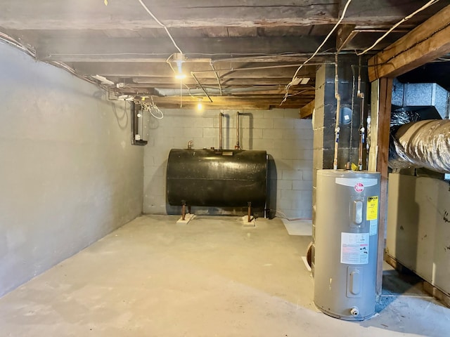 basement featuring electric water heater