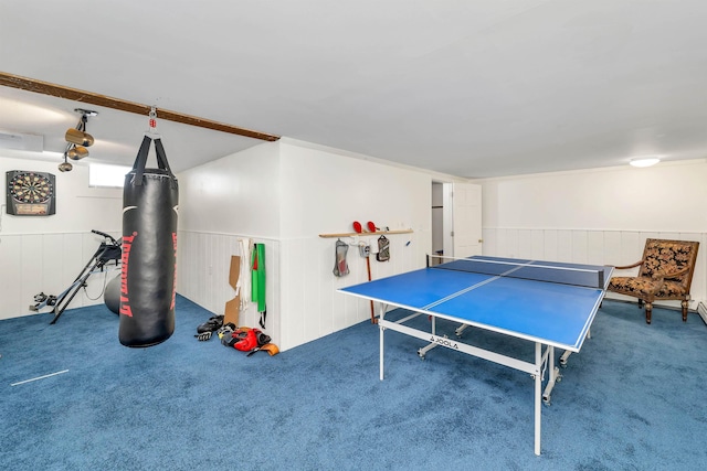 recreation room with carpet flooring