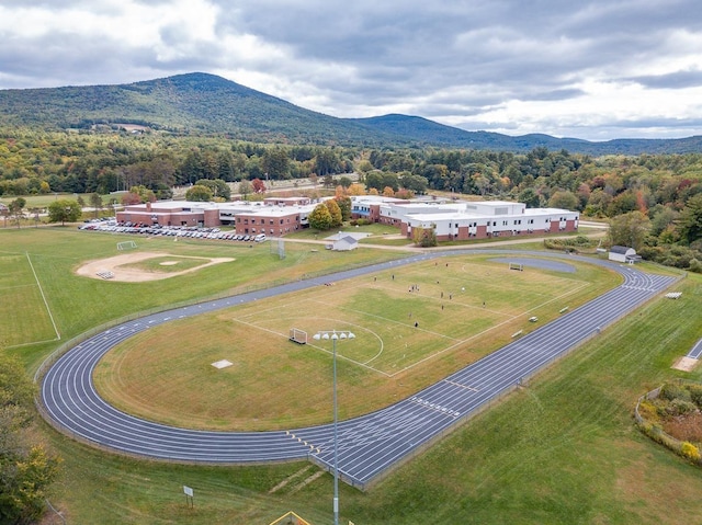 drone / aerial view featuring a mountain view