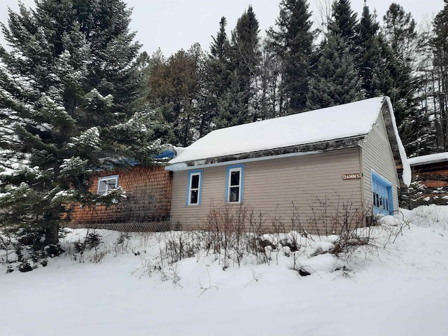 view of snow covered exterior