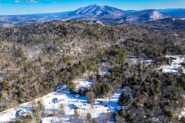 snowy aerial view featuring a mountain view