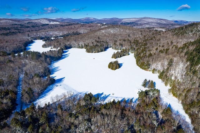 snowy aerial view featuring a mountain view