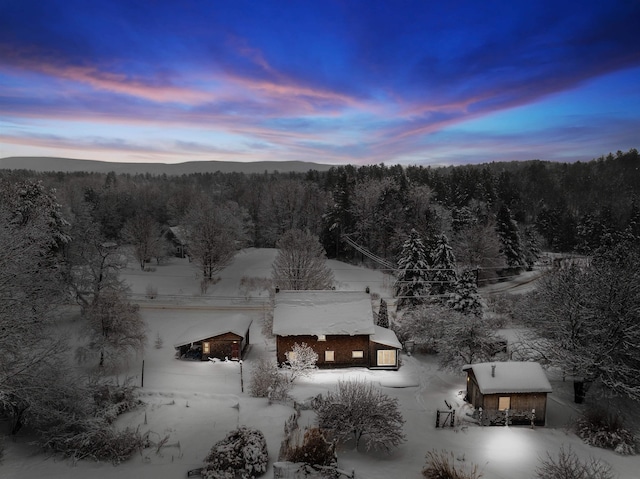 view of aerial view at dusk