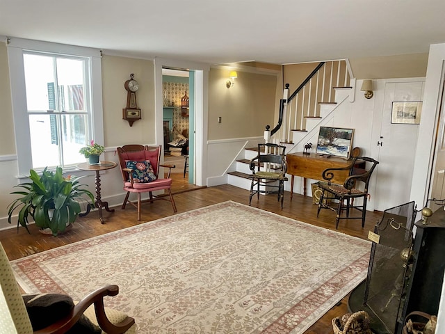 living room with hardwood / wood-style floors