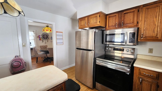 kitchen with light hardwood / wood-style flooring and stainless steel appliances