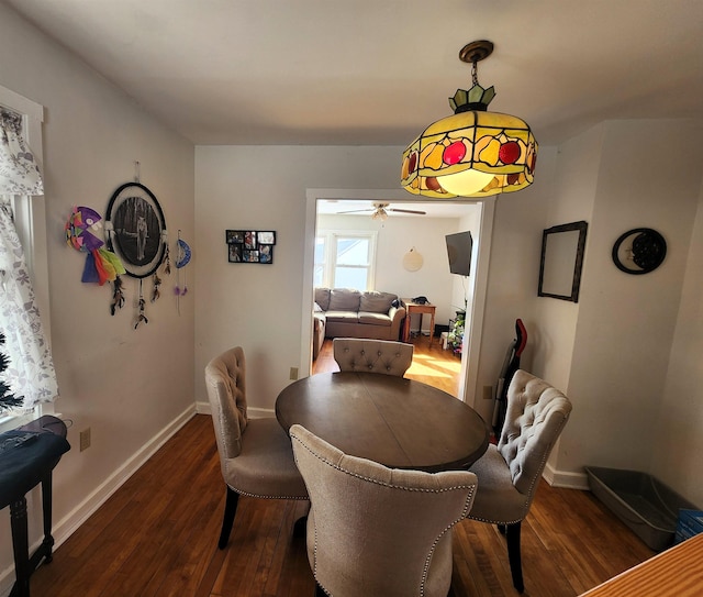 dining area with dark wood-type flooring