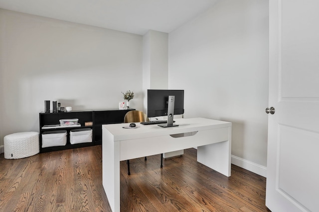 office area with dark hardwood / wood-style flooring