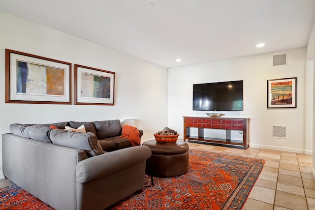 living room featuring light tile patterned flooring