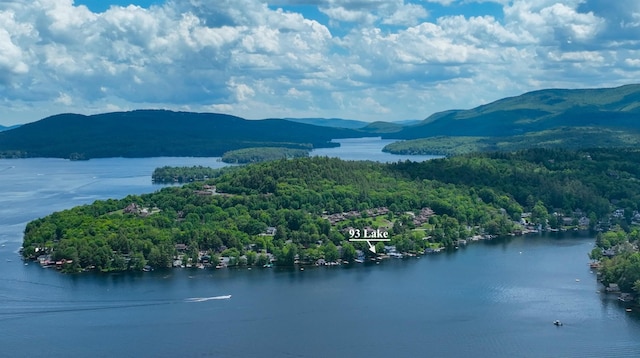 aerial view with a water and mountain view