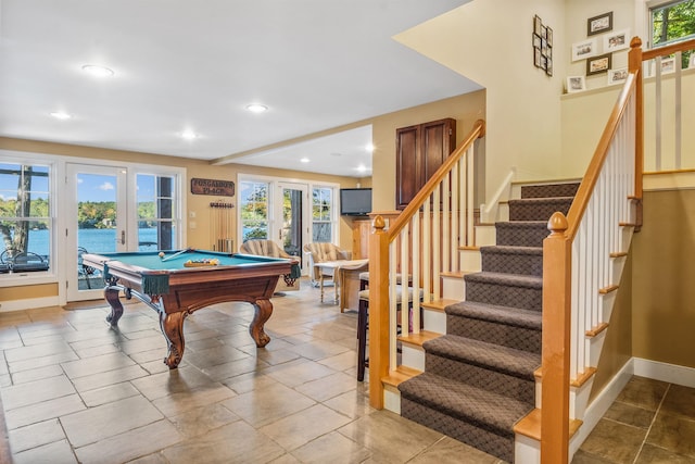 game room featuring pool table and french doors